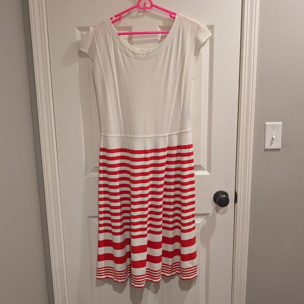 Cap Sleeve Boden Knit Dress Cream and Coral Size 12